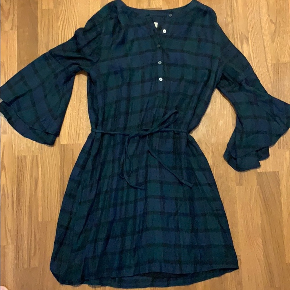Loft, navy/green plaid dress